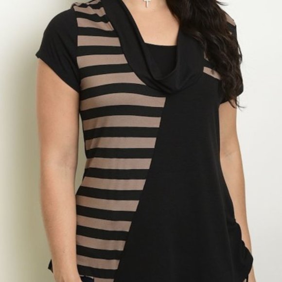 Striped Cowl Neck Knit Pullover - Picture 1 of 2